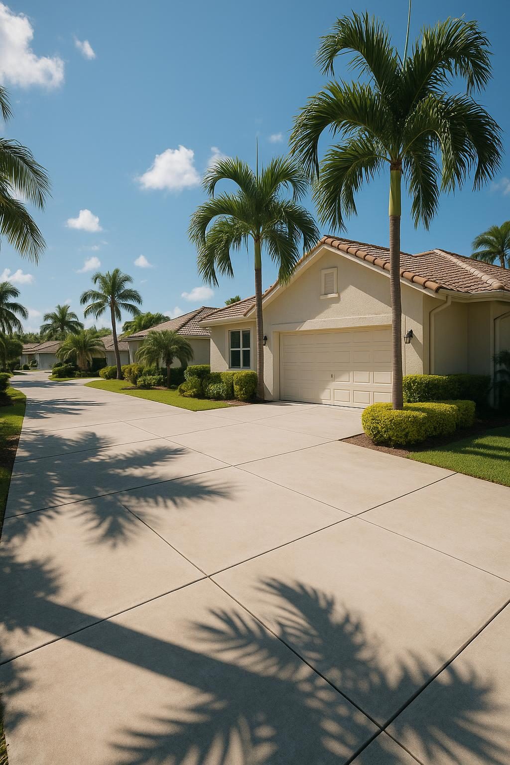 A bright concrete driveway